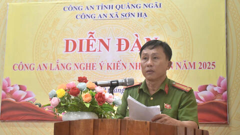 Công an xã Sơn Hạ tổ chức Diễn đàn Công an lắng nghe ý kiến nhân dân.